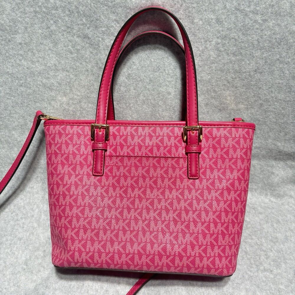 Michael Kors XS Carry All Jet Set Travel Tote ELECTRIC PINK MK GUC Crossbody - Picture 2 of 10